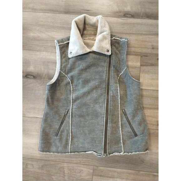 True Grit Military Green and Cream Bomber Vest Zippered Jacket S - Picture 8 of 11